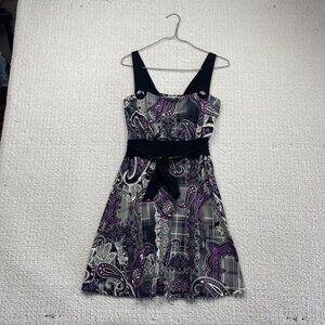 VTG Rio Babydoll Mini Dress Tie Waist Purple Paisley Boho Festival Y2K Sz XS